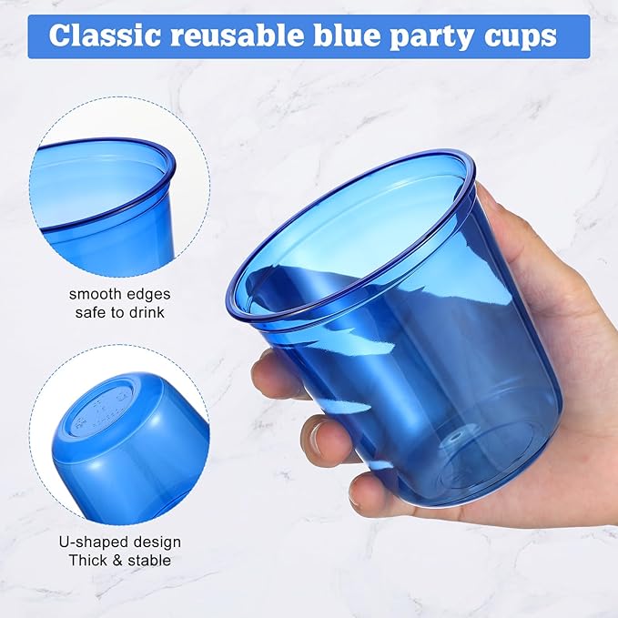 Disposable Stemless Glasses 12oz Crystal Plastic Wine Glasses Clear Classic Pet Cup for Meeting Weddings Birthdays Cocktail Christmas Party Supplies(Blue,50 Pcs)