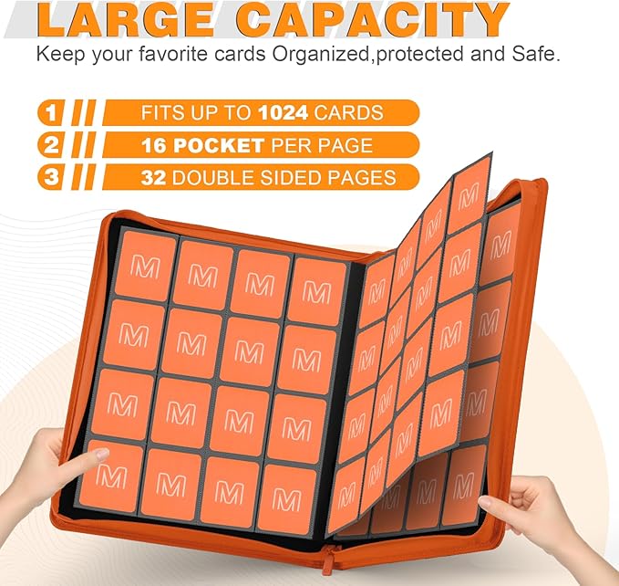 Premium Card Binder 16 Pocket,Trading Card Binder Holds up to 1000+Cards Sturdy Card Collection Album, Card Holder Folders for MTG, TCG, Game Cards & Sports Cards