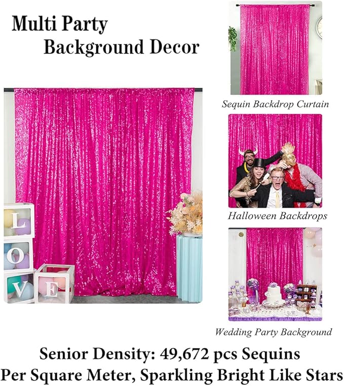 DUOBAO Sequin Backdrop 10x10 Ft Hot Pink Sequin Curtain for Halloween, Weddings & Parties