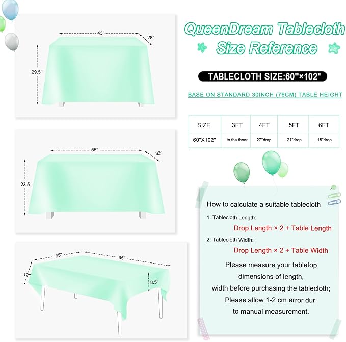 QueenDream Lake Green Tablecloth Party Decorations: Sequin Fabric Cover Drapes 60x102 Inch Tablecloth 16st Birthday Cake Table Mermaid Decor