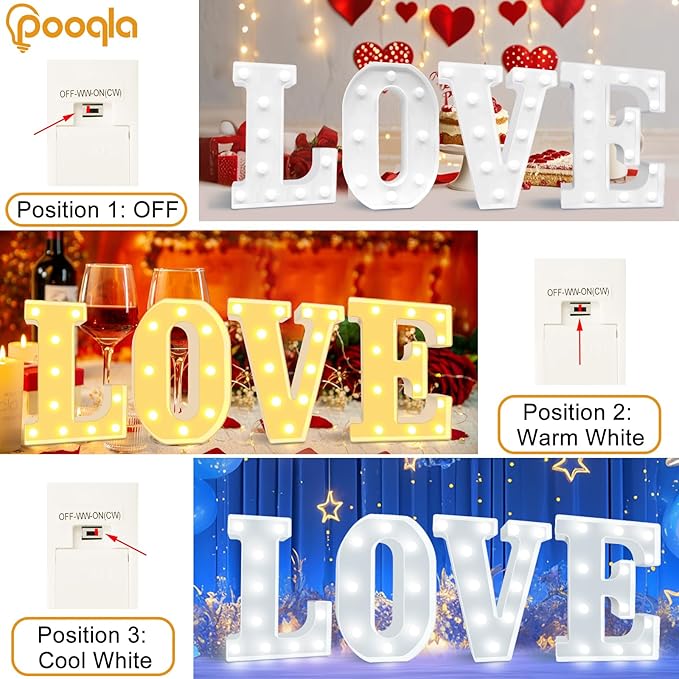 Pooqla LED Marquee Letter Lights, Warm White and Cool White Decorative Lighted Letters, Light Up Alphabet Letters for Boys Girls, Party, Wedding, Bar, Night Light, Birthday Decoration, Letter B