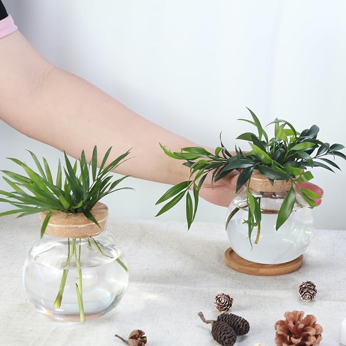 Glass Decorative Bottles, Vintage Style Flower Bud Vases, Set of Assorted Sizes and Designs (4pcs), a-1044