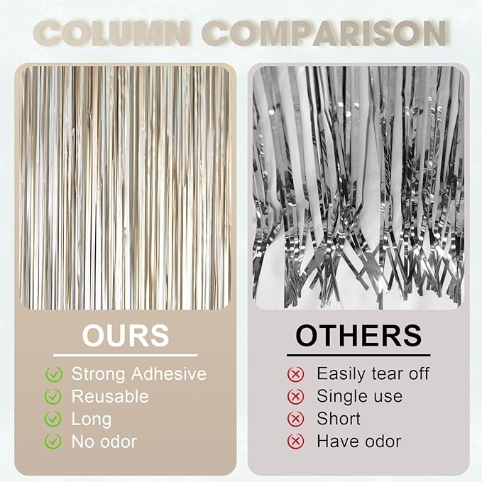 3 Pack 3.3 x 8.2 ft Matte Champagne Foil Fringe Backdrop Curtains, Gold Tinsel Streamers Party Decorations, Fringe Backdrop, Door Shimmer for Graduation, New Years Eve, Birthday Party