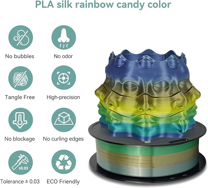 Kingroon Silk PLA Filament 1.75mm Rainbow Color Changing Filament 3D Printer Filament 1kg Dimensional Accuracy ±0.03mm,Fit Most 3D Printer(Forest)