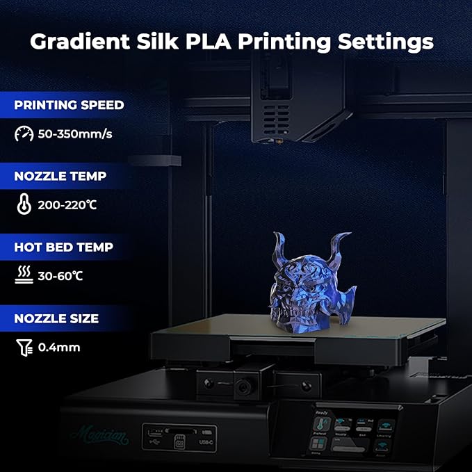 AMOLEN Silk PLA 3D Printer Filament, Dual Color Black Blue PLA 1.75mm, Shiny Color Change Filament 3D Printing PLA Filament for Most FDM 3D Printer, 1kg Spool(2.2lbs)