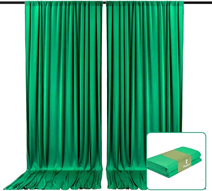 2 Panels Deep Green Backdrop Curtain, 10 x 10 Feet Background Curtains for Parties, Weddings, Baby Showers, Bachelorette Halloween, Christmas Birthday Party Photoshoot Backdrop Curtains Decorations