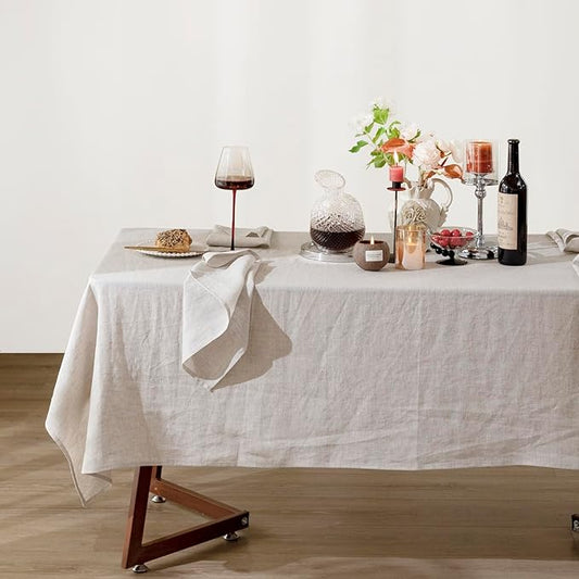 Talasily Linen Tablecloth 100% Pure Linen Table Cloth 60x144 Inches Rectangle Tablecloths Washable Cloths for Kitchen, Dining, Buffet Parties, Holidays, Picnic, Weddings and Restaurants-Natural Linen