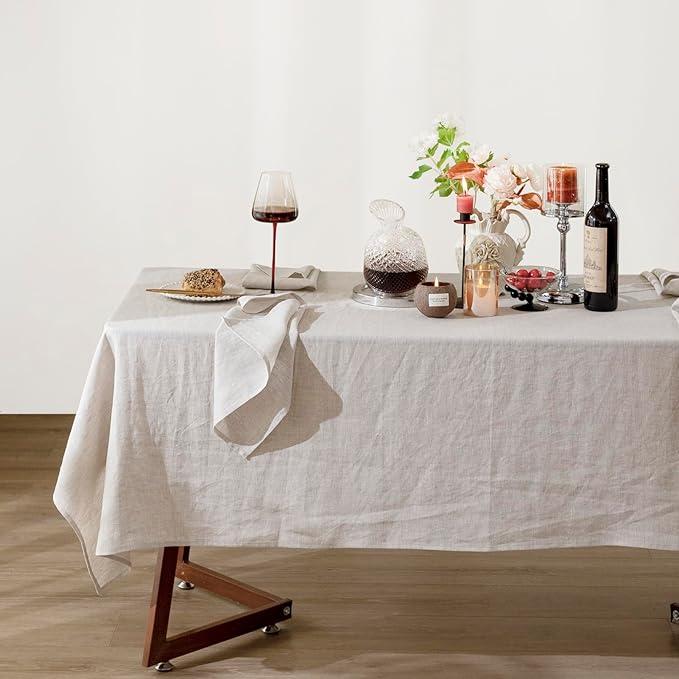 Talasily Linen Tablecloth 100% Pure Linen Table Cloth 60x84 Inches Rectangle Tablecloths Washable Cloths for Kitchen, Dining, Buffet Parties, Holidays, Picnic, Weddings and Restaurants-Natural Linen