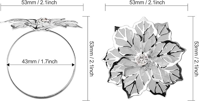 KPOSIYA Hollow Out Flower Napkin Ring Holder Metal Napkin Rings Set of 20 for Wedding Party Holiday Banquet Christmas Dinner Delicate Serviette Buckles Decor Favor (20, Flower-Silver)