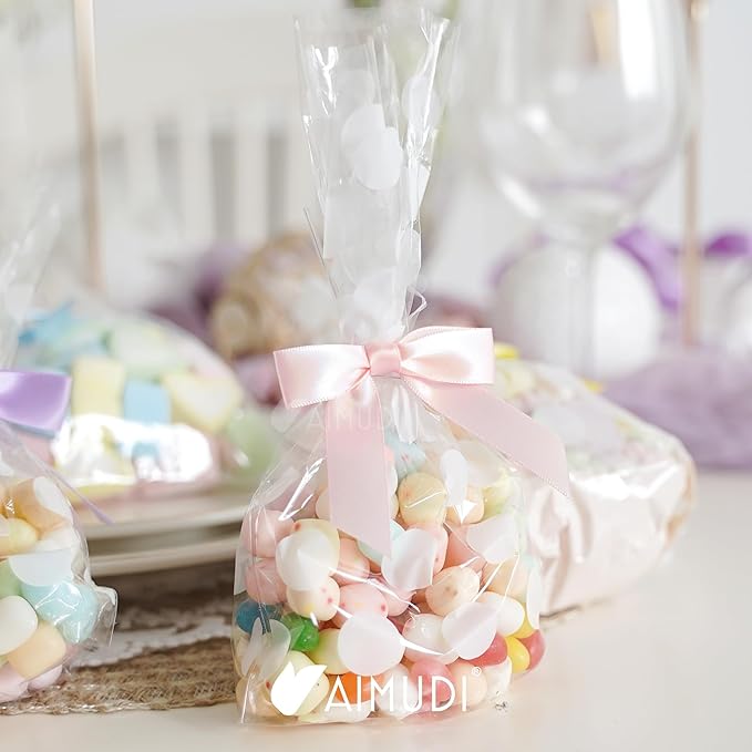AIMUDI Pastel Bows 2.5" Satin Twist Tie Bows for Gift Wrapping Premade Satin Bow for Making Crafts Treat Bag Baby Shower Birthday Party Wedding Easter Decoration, 60 PCs