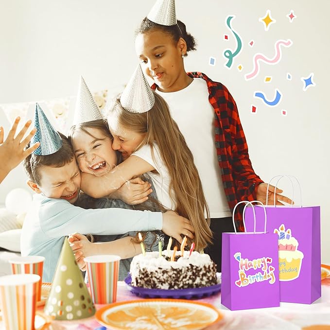 BagDream 8x4.25x10.5 Inch 100Pcs Purple Gift Bags Medium, Kraft Paper Bags with Handles Bulk for Welcome Party Favors, Baby Shower, Goody, Treat, Retail, Grocery Paper Sacks