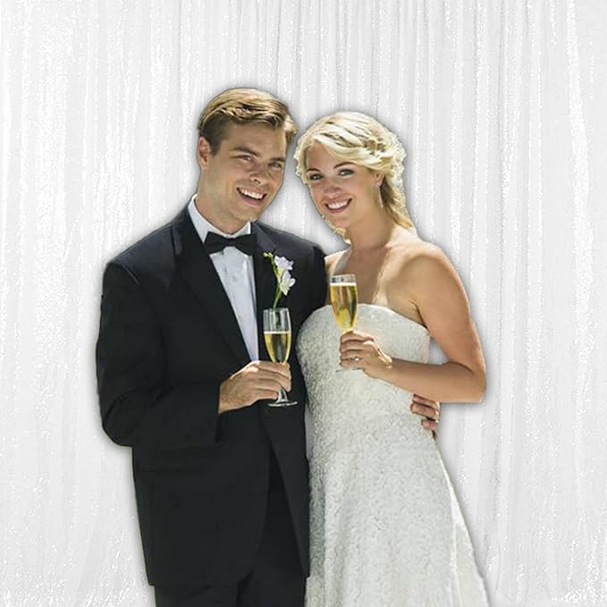 White Sequin Backdrop 2 Panels 2FTx8FT Glitter Drapes Sparkle Photo Backdrop Party Wedding Baby Shower Curtain Sparkle Photography Background Party Decor