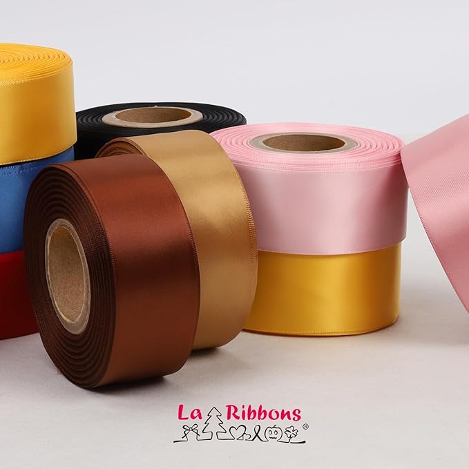 LaRibbons Pale Gold Satin Ribbon 1 Inch 25 Yards Double Faced Gold Silk Ribbon for Flower Bouquet Crafts Gift Wrapping Wedding Party Decoration
