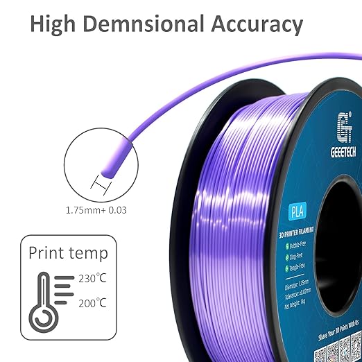 Geeetech Purple Silk PLA Filament 1.75mm for 3D Printer, Metal-Like Shiny 3D Filament 1kg (2.2lbs) 1 Spool, Dimensional Accuracy +/- 0.02 mm, Metallic Purple