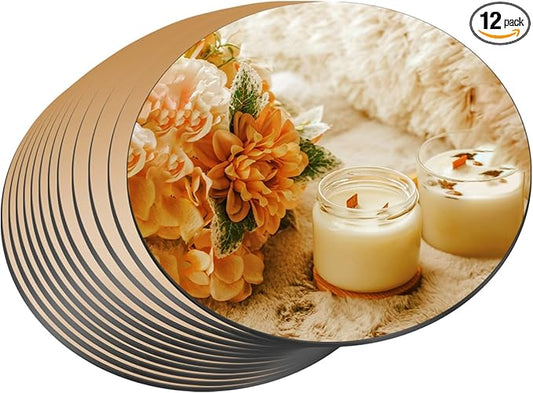 JAMBALAY 12″ Round Mirror Centerpieces for Tables, 12PCS Color Glass Mirror Table Centerpieces, Mirror Plates, Mirror Tray for Wedding, Party Centerpieces and Christmas Decorations, Gold