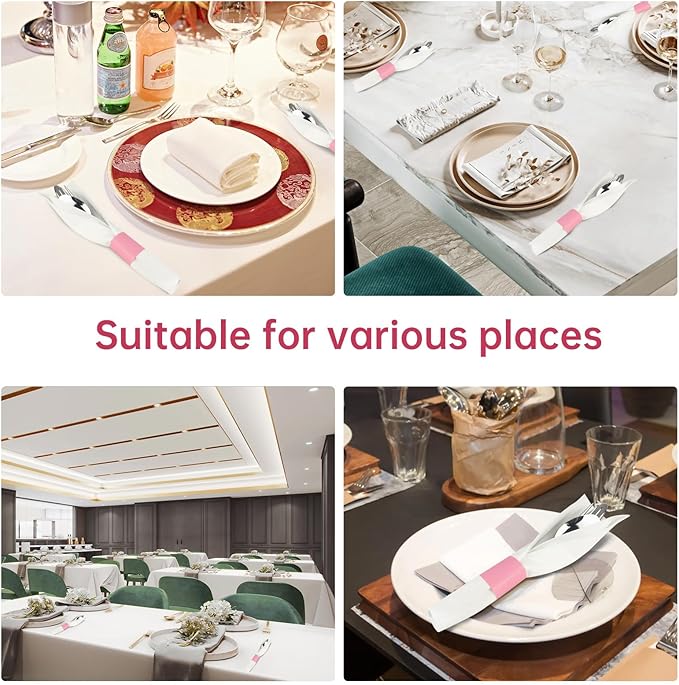 Germiwipe Paper Napkin Band Box of 500,Napkin Rings Self Adhesive,Silverware Wraps Bands (Pink, Pink-500pcs)