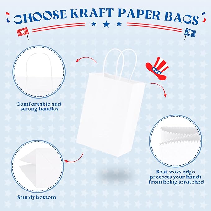MESHA Gift Paper Bags 300 PACK 5.25x3.75x8'' White Small Shopping Kraft Bags Bulk with Handles Reusable for Business Grocery Birthday Wedding Kids Party Favors(Made in USA)