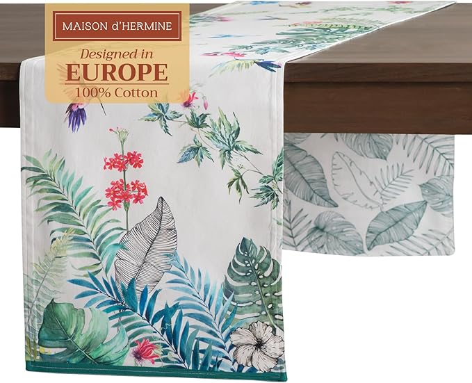 Maison d' Hermine Table Runner 100% Cotton Double Layer Table Runners 72 inches Long Decorative for Home Kitchen Dining Party Baby Shower Wedding Bridal Shower Spring Summer (Tropiques, 14.50" x 72")