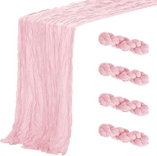 Aktor 4 Pack Pink Table Runner Boho Cheesecloth Table Runner Semi Sheer Gauze Fabric Runners for Wedding Birthday Baby Shower Party Boho Table Decoration（Pink）
