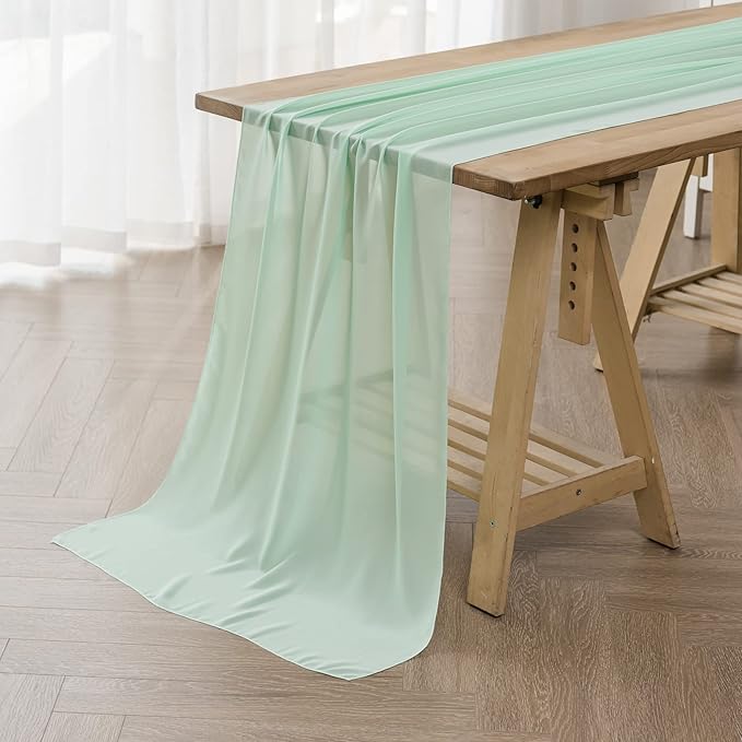 12Pack 9ft Chiffon Table Runner14x108 Inch Sheer Romantic Table Runner for Wedding Birthday Party Bridal Shower Outdoor Decoration-Mint