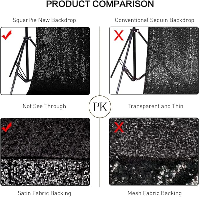 SquarePie Sequin Backdrop Less Transparent Background Sparkly Curtain for Wedding Halloween Party 4FT x 7FT Black