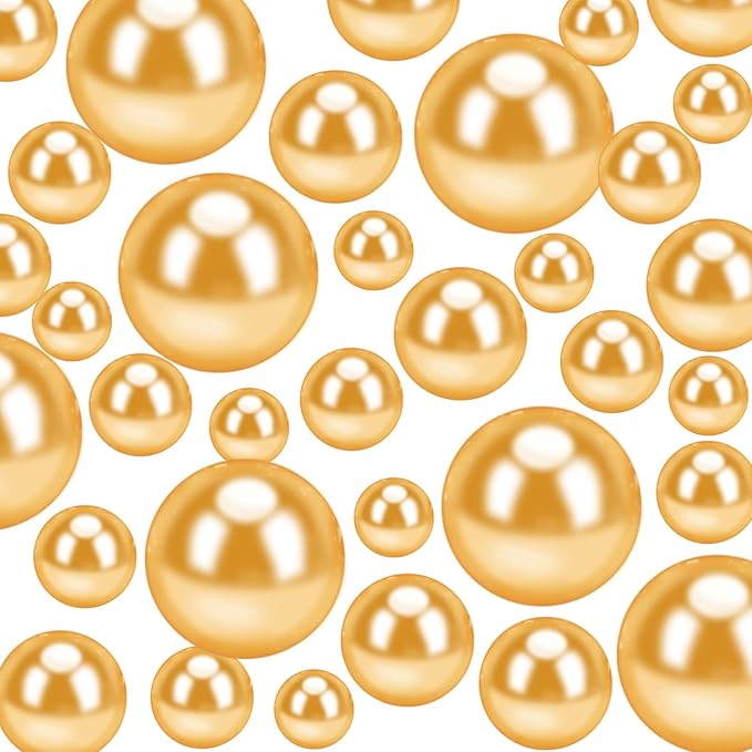300Pcs Pearl Vase Filler, Gold No Hole Faux Pearl Beads for Centerpieces Vases, Candle Centerpieces, Wedding Birthday Party Home Decor 8/10/14/20mm