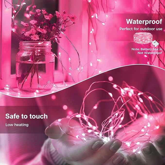 kolpop 12 Pack LED Fairy Lights Battery Operated, Mini Twinkle String Lights Battery Powered Waterproof for Christmas Mason Jars Party,Pink