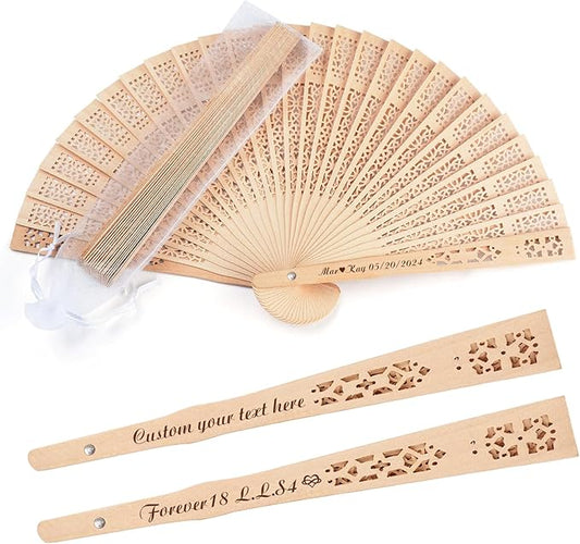 50Pcs Personalized Folding Hand Fans Custom Engraved Summer Wedding Fans,Personalized Wooden Fan Party Favor Bridal Shower Gifts for Guests