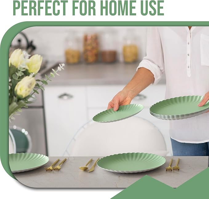 Trendables Scalloped Paper Plates 8.5 Inch & 10.5 Inch 40 Pcs Dinner Plate Set Fancy Disposable Plates for Party for 20 Guests 20 X 8 & 20 X 10 Large & Small Paper Plate Set for Parties Matcha