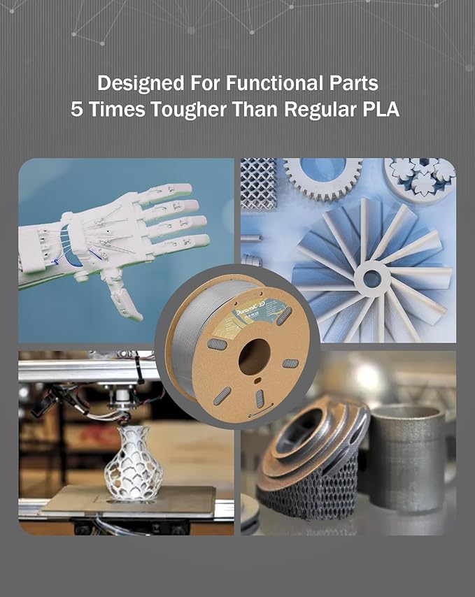 DURAMIC 3D PLA+ Filament 1.75mm 2Kg Grey, PLA Plus Filament 2 Pack 1kg Spool(2.2lbs) Tougher and Stronger, Dimensional Accuracy Probability +/- 0.02mm