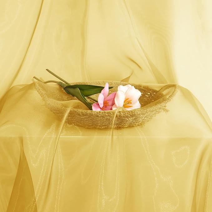 P Pothuiny Sheer Organza Fabric by The Yard, 3 Yards x 60 Inch Wide Bridal Gold Organza Tulle Fabric Roll Shiny Gauze Fashion Dress Sewing Craft for Wedding Party Decorations Backdrop