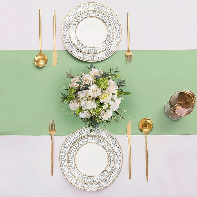 2 Pack Sage Green Satin Table Runner 12x108 Inches Long, Bright Silky Smooth Satin Table Runner Table Decor for Wedding Banquet Christmas Prom Event Birthday Party