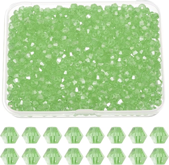 PATIKIL 1000pcs 4mm Bicone Glass Crystal Beads, Faceted Glass Spacer Beads with Box for Jewelry Making Bracelet Necklace Earrings DIY Suncatcher Craft, Light Green