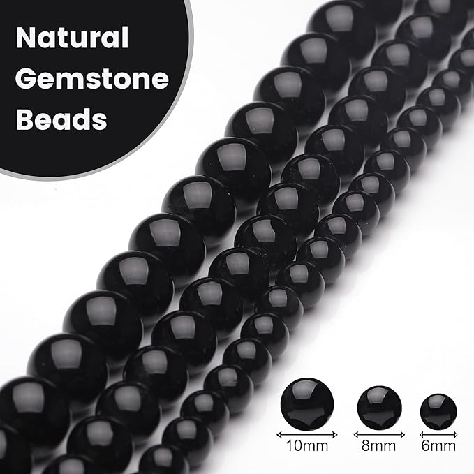 6mm Natural Stone Beads for Jewelry Making,Black Onyx Polished Smooth Round Gemstone Beads for Bracelet Necklace 15 Inch