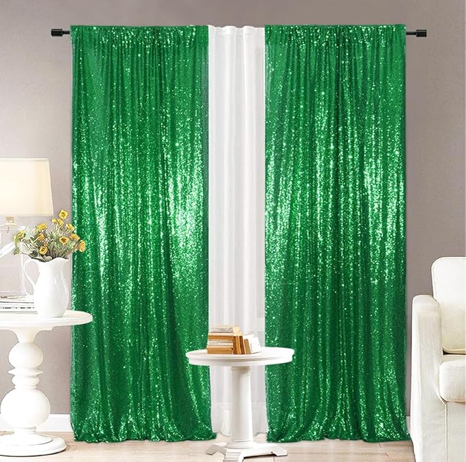 Eternal Beauty Sequin Backdrop Curtains, 2x8 Ft-2 Panels Green Back Drop for Shimmer Photography Party Wedding Birthday Decor