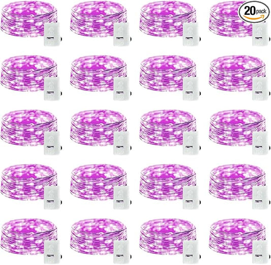 20 Pack LED Fairy Lights Battery Operated,3 Features Blinking Slowly Blinking & just on 7FT 20 LED Waterproof Mini Twinkle String Lights for Wedding Mason Jars Halloween Christmas Decorations,Purple
