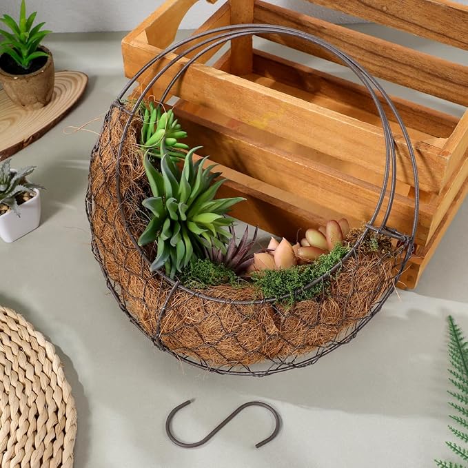 TOYANDONA Round Wire Wreath Frame: Moon Shaped Metal Hanging Sphere Planter Moon Wreath Plant Holder Flower Hanging Basket, Succulent Pot Decor Basket Indoor Outdoor Wall Decor