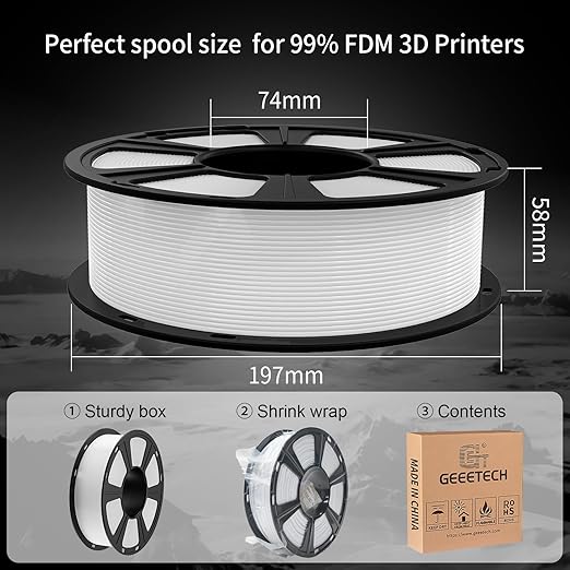 Geeetech PETG Filament 1.75mm, 1 KG (2.2lbs) Spool 3D Printer Filament, High-Toughness, ±0.02mm Accuracy, Neatly Wound & Moistureproof, Non-Clogging Non-Stringing, Fits Most FDM Printers, Gray