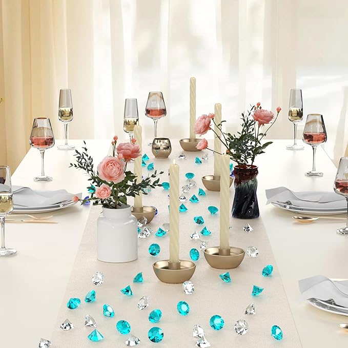Acrylic Diamond Fake Gems Vase Filler, Babenest 240pcs 3/4 Inch Faux Diamonds Crystals Jewels for Table Scatters Wedding Party Event Arts & Crafts Birthday Decoration (240, Baby Blue/Clear)