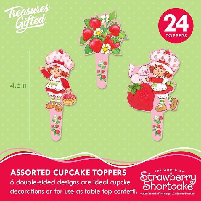 Treasures Gifted Officially Licensed Strawberry Shortcake Cake Decorations - 24 Cupcake Toppers & Wrappers - Strawberry Shortcake Baby Shower Decorations - Birthday Party Supplies