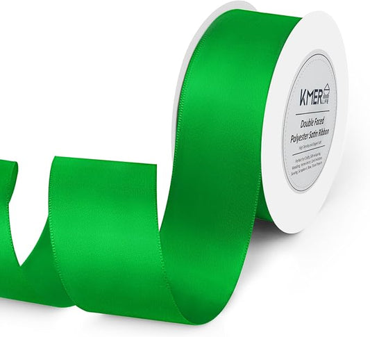 1-1/2 inch Double Faced Polyester Emerald Green Satin Ribbon, Perfect for Gift Wrapping Very Suitable for Weddings Party Hair Bow Invitation Decorations and More (25 Yards)