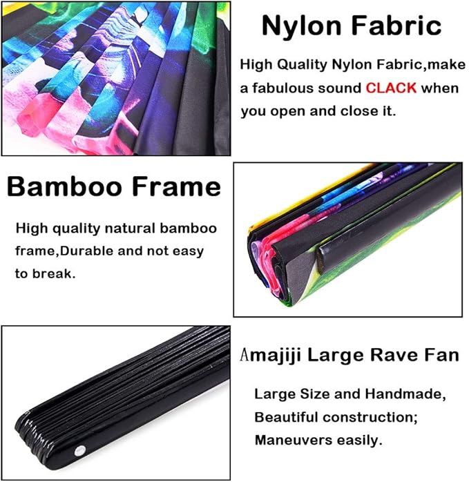 Amajiji Large Folding Hand Rave Fan Popping Fan for Line Dancing Clacking Fans for Boots On The Ground Dance,Party,Decoration,Festival (Butterfly Dream)