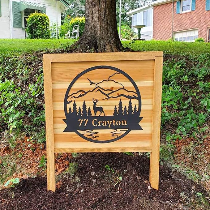 RealSteel Personalized Outdoor Metal Sign, Customize the Great Outdoor Deer & Mountain Monogram, Rustic Cabin, Lodge, or Home Décor, Laser Cut Steel Wall Art, Family Gifts