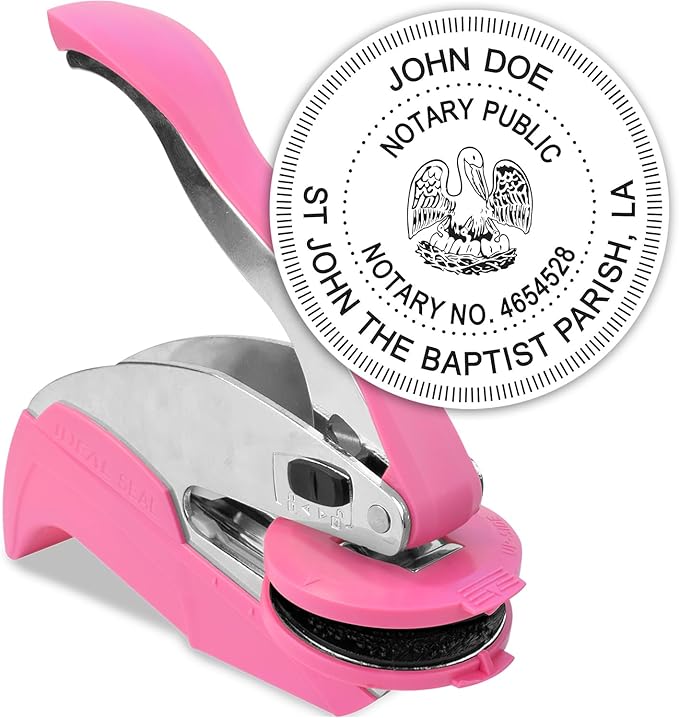 MaxMark Notary Seal Round Pink Embosser for Louisiana State - Includes Gold Burst Seal Labels (50 Count)