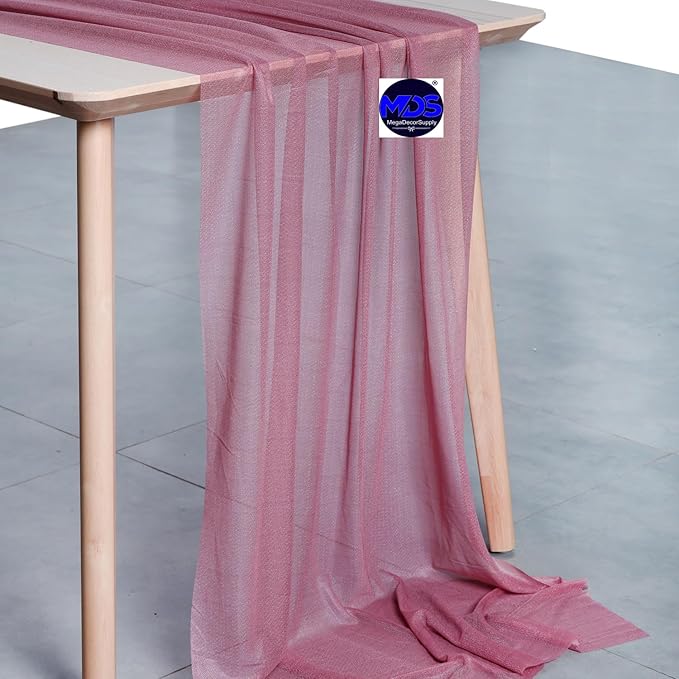 MDS 25 Pack 10ft Chiffon Table Runner 29 x 120 Inches Sheer Wedding Runner Romantic Rustic Table Runner for Wedding Decorations, Birthday Parties, Bridal Shower Party Arch Decor - mauva