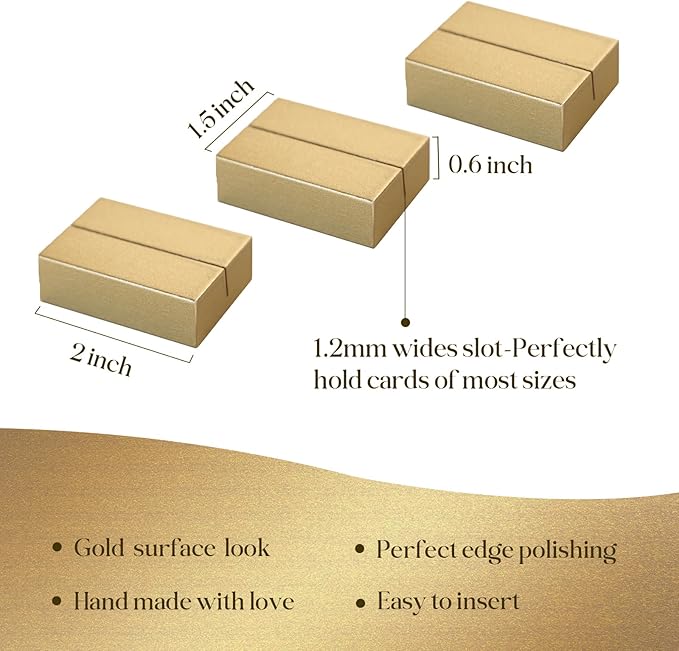 UNIQOOO 12 Pack Gold Birch Wood Stands /1.2mm Slot for Cardstock, Wedding Table Numbers Holders, Photo Holder, Photo Display Stand for Event Decor, Retail Shop, Cafe Restaurant Menu, Business Card, Name Tag