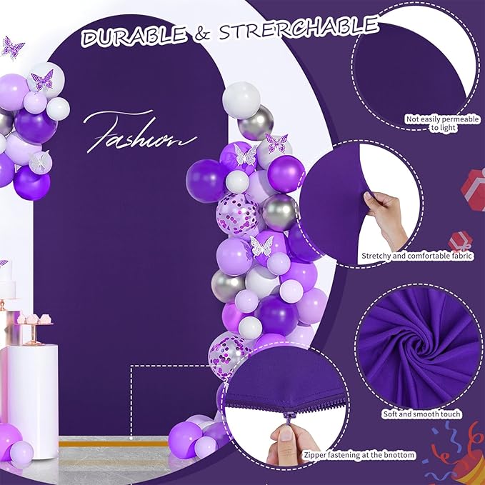 SoarDream Arch Backdrop Cover Purple Spandex Fitted 5FT Wedding Arch Covers Balloon Round Top Chiara Arch Backdrop Fabric for Bridal Shower Wedding Birthday Party Stage Decoations
