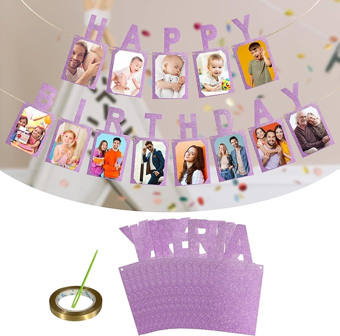 Birthday Photo Banner, Suitable for Kids and Adults Birthday Party Decoration, Annual Milestone Pink Happy Birthday Banner (pink)