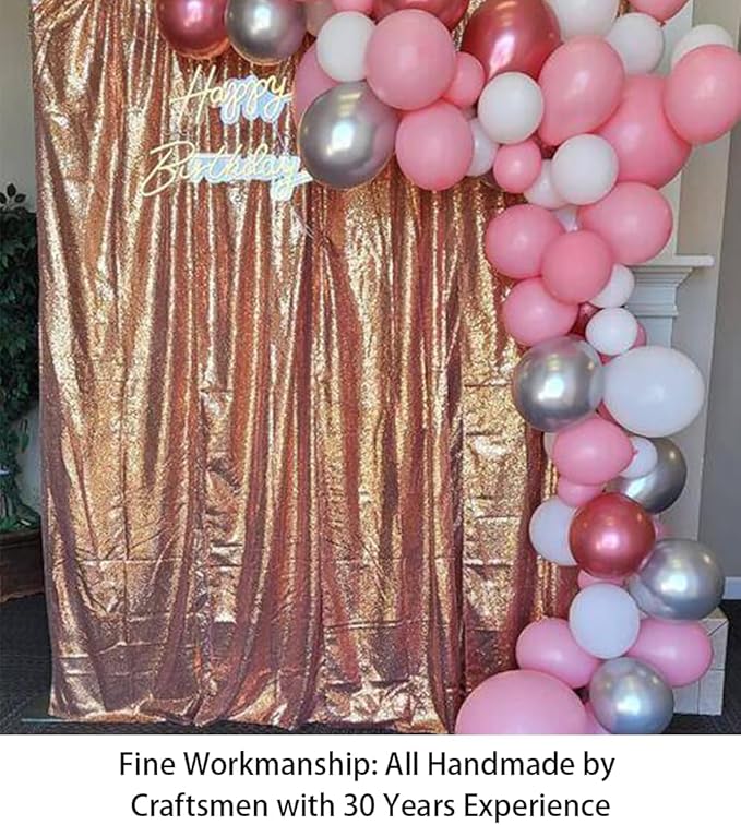 ShinyBeauty 4FT x 7FT Rose Gold Sequin Backdrop | Photo Booth Background | Wedding & Rust Backdrops | Sparkly Sequin Fabric | Perfect for Photography & Events | Durable & Elegant Curtains