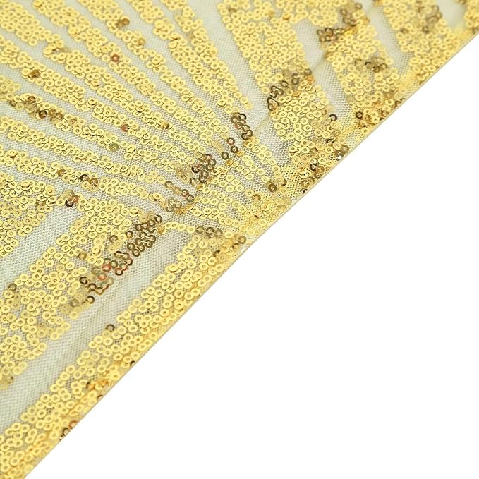 Efavormart 90"X132" Gold Sparkly Sequin Geometric Tulle Rectangular Tablecloth